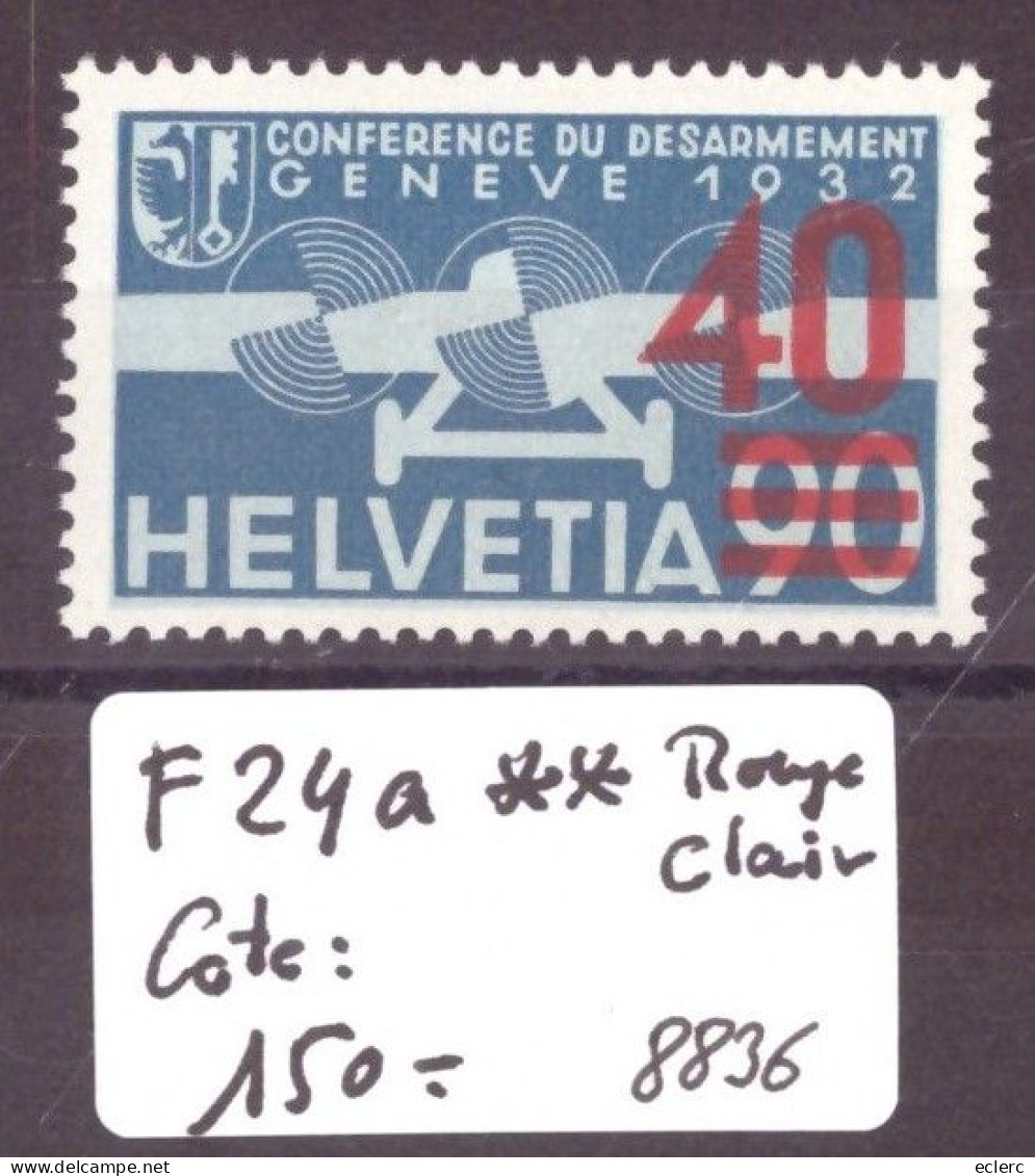 POSTE AERIENNE No F 24a ** ( NEUF SANS CHARNIERE ) SURCHARGE ROUGE CLAIR - COTE: 150.- - Unused Stamps
