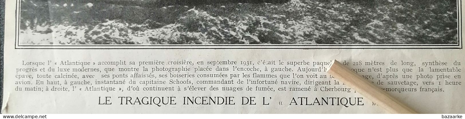 NAVIGATION 1933 / LE TRAGIQUE INCENDIE DE L ' "ATLANTIQUE " - Non Classés