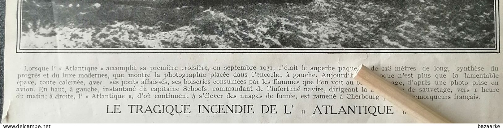 NAVIGATION 1933 / LE TRAGIQUE INCENDIE DE L ' "ATLANTIQUE " - Zonder Classificatie