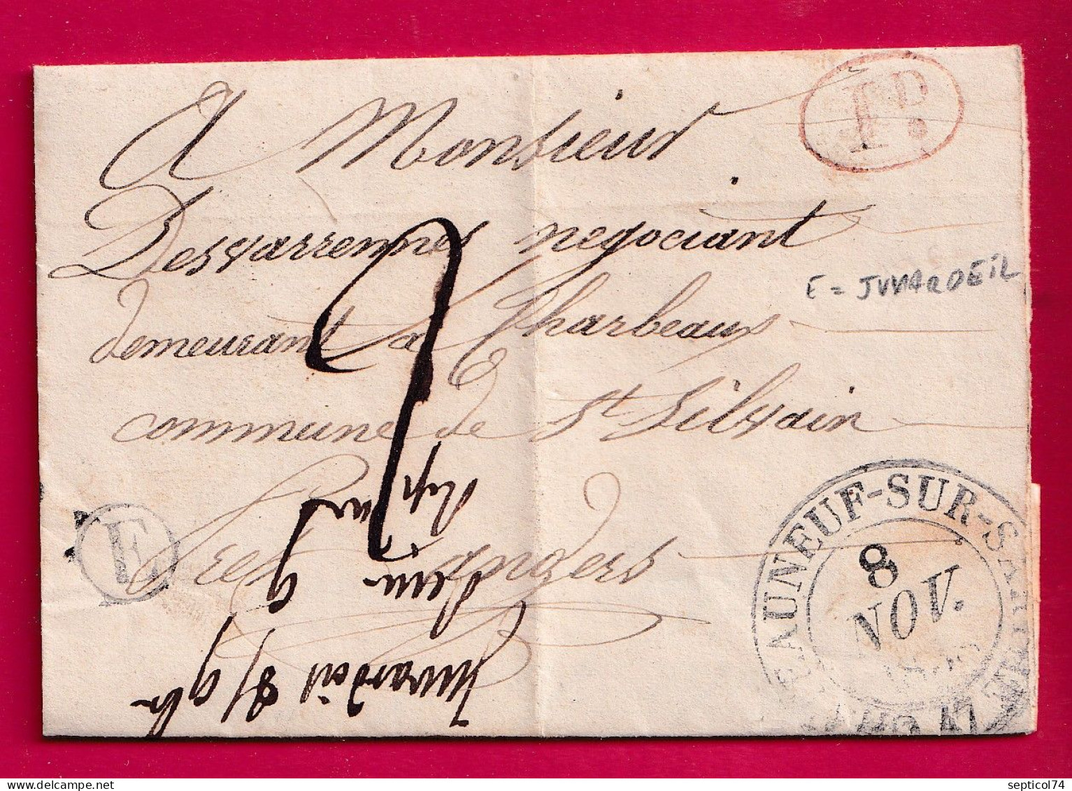 CAD TYPE 13 CHATEAUNEUF SUR SARTHE BOITE RURALE E JUVARDEIL MAINE ET LOIRE DECIME RURAL POUR ANGERS LETTRE - 1801-1848: Precursors XIX