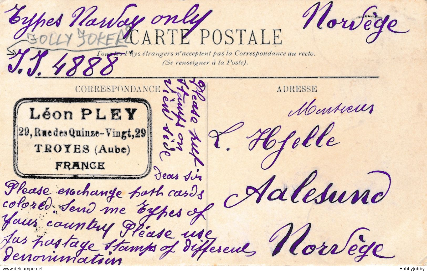 1 PostCard Member J.J.(Jolly Joker P.C-Exchange Society-USA!) Troyes -LL (!) +Notre Dame Paris 24-1-01 To Philocartiste! - Bourses & Salons De Collections