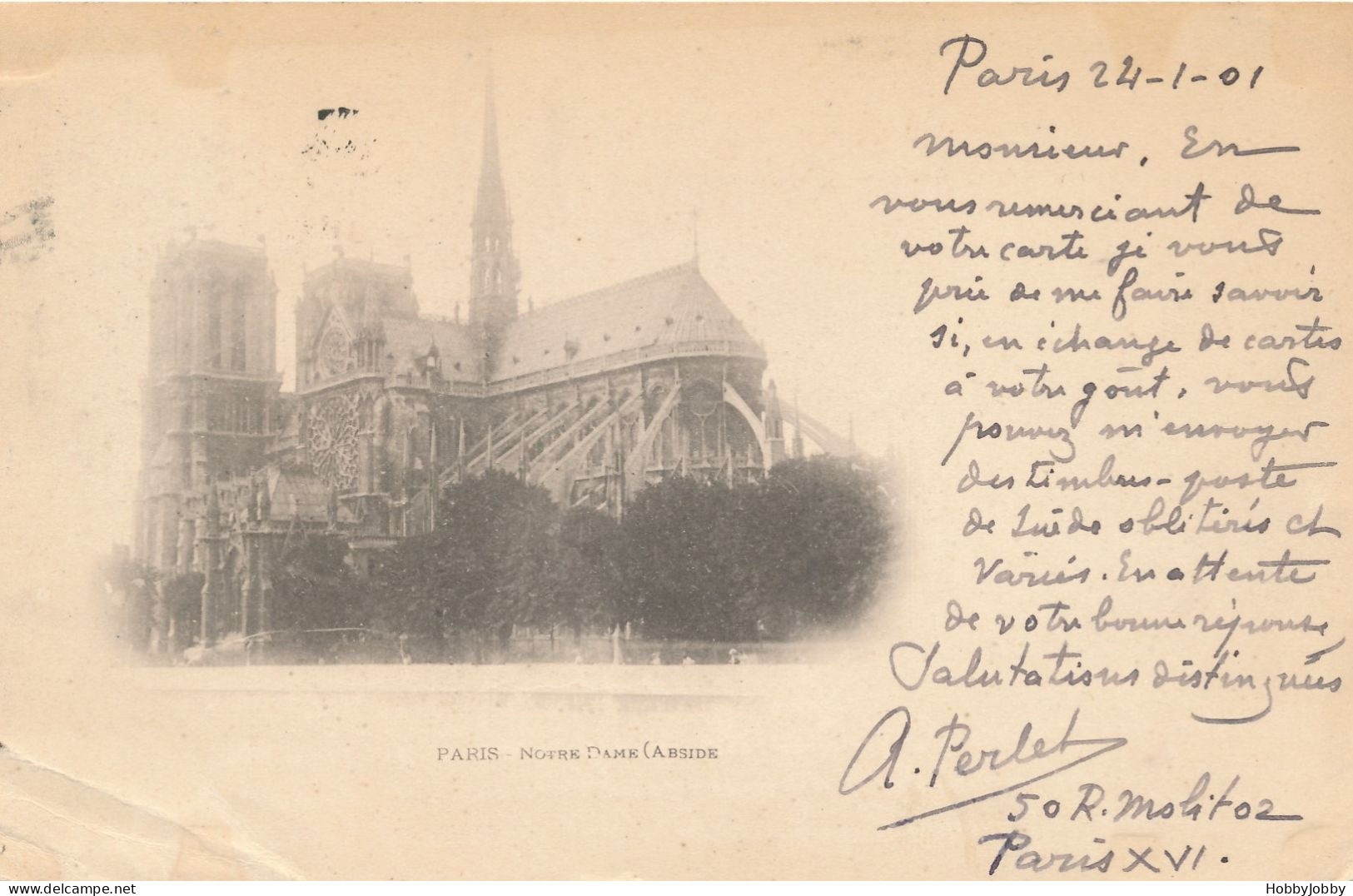 1 PostCard Member J.J.(Jolly Joker P.C-Exchange Society-USA!) Troyes -LL (!) +Notre Dame Paris 24-1-01 to Philocartiste!