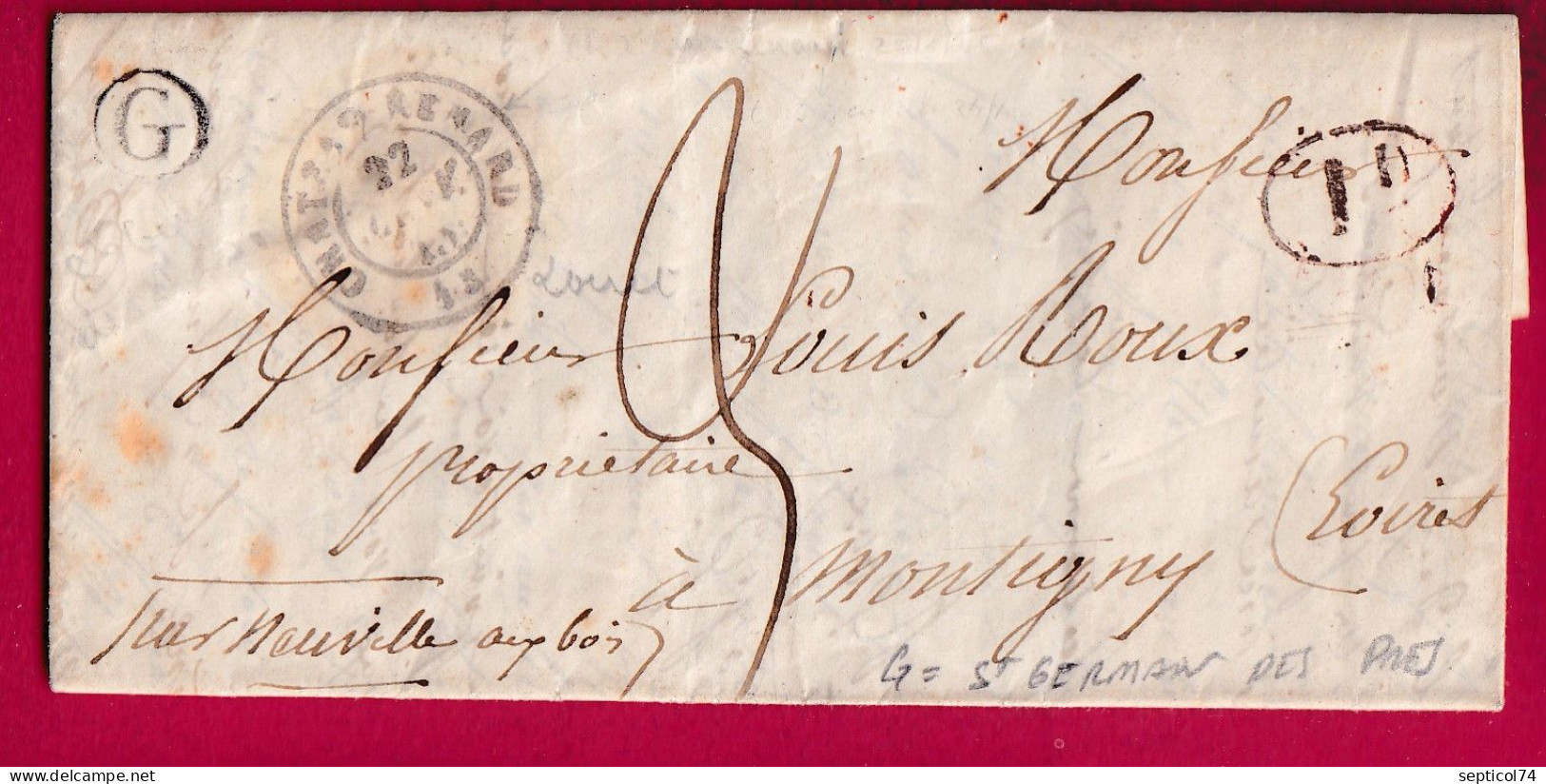 CAD TYPE 15 CHATEAU RENARD LOIRET BOITE RURALE G ST GERMAIN DES PRES POUR MONTIGNY DECIME RURAL LETTRE - 1801-1848: Precursors XIX