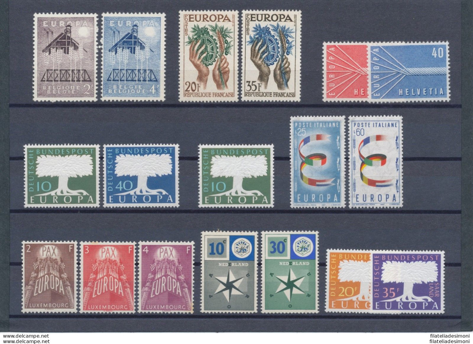 1957 EUROPA CEPT , Annata Completa , Francobolli Nuovi,  8 Paesi 18 Valori, MNH* - Komplette Jahrgänge