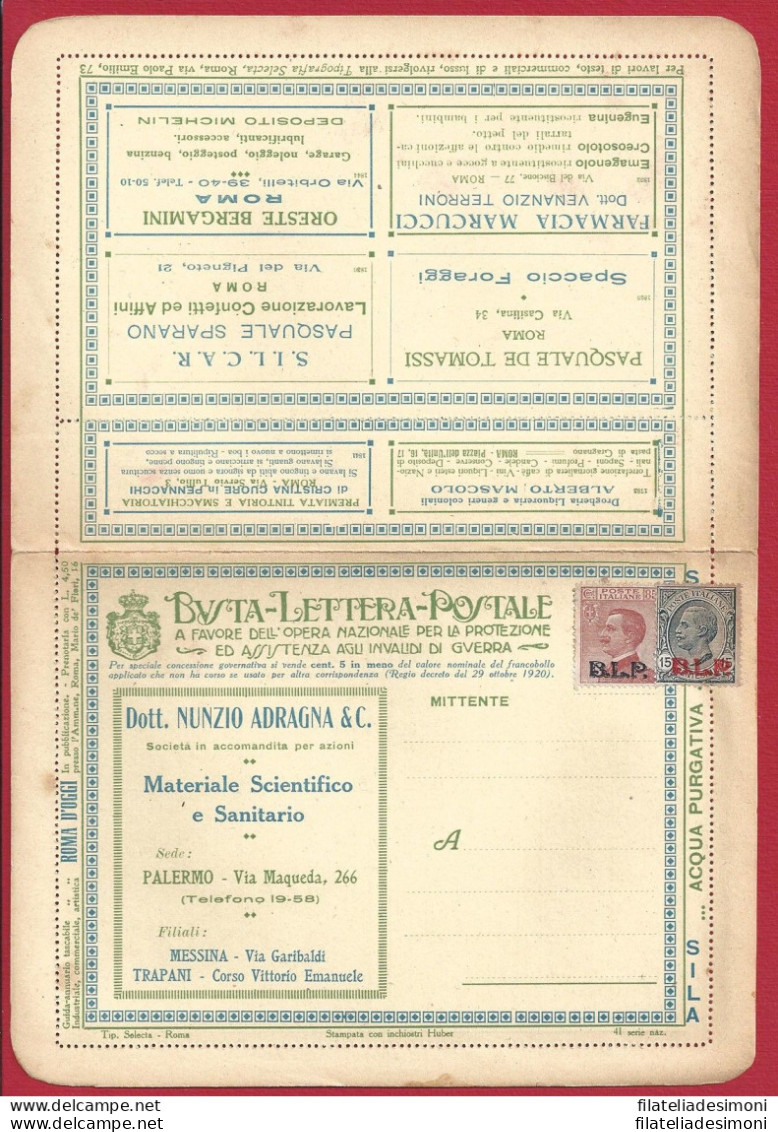 1923 REGNO, BLP N. 14C + 18 SU BUSTA SPECIALE NUOVA - COMPLETA - Timbres Pour Envel. Publicitaires (BLP)