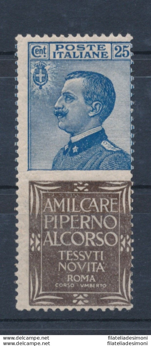 1924 Regno D'Italia, Pubblicitario N. 6 , Cent.25 PIPERNO MNH** Cert. Cilio - Publicity
