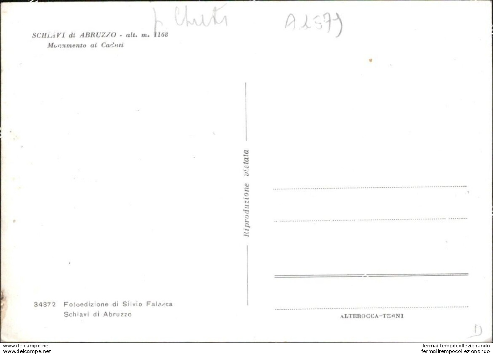 Aq579 Cartolina Schiavi Di Abruzzo Monumento Ai Caduti Provincia Di Chieti - Chieti