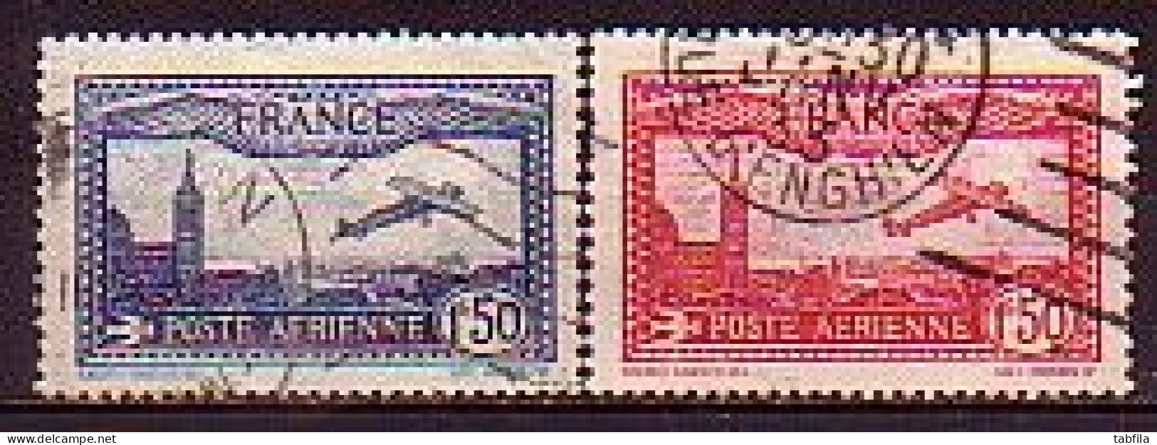 FRANCE - 1930 - Avion Survolant Marseille - 1.50Fr (O) Yv PA 5/6 - 1927-1959 Afgestempeld