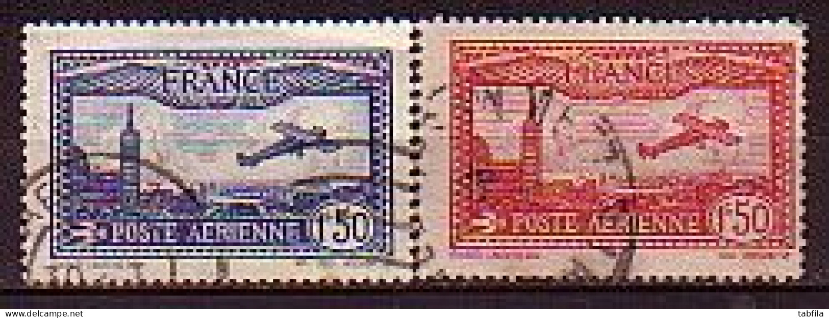 FRANCE - 1930 - Avion Survolant Marseille - 1.50Fr (O) Yv PA 5/6 - 1927-1959 Usati