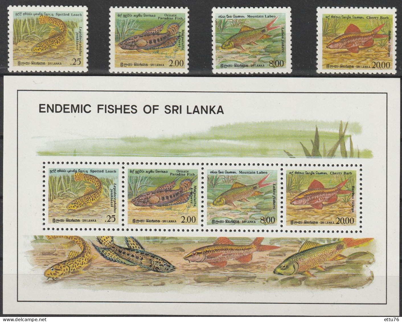 Sri Lanka  1990  Endemic Fishes Set & Sheet  MNH - Fishes