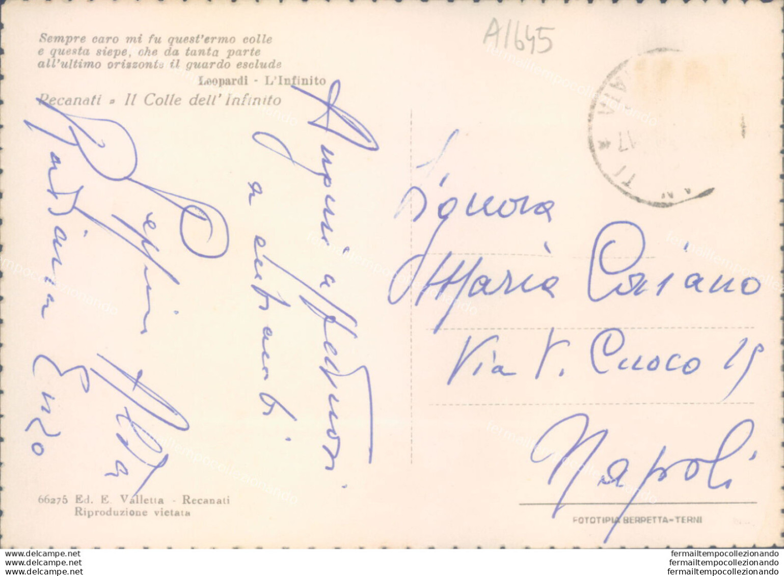 A1645 Cartolina Recanati Il Colle Dell'infinito Provincia Di Macerata - Macerata
