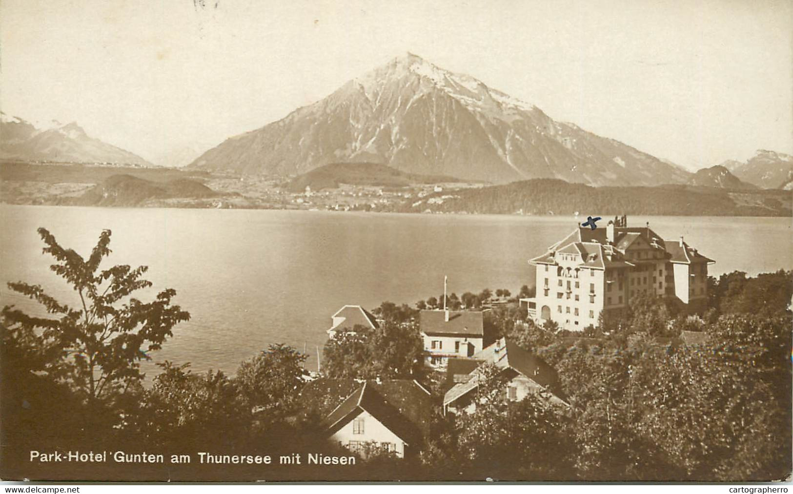 Postcard Switzerland Park Hotel Gunten Am Thunersee Mit Niesen - Sonstige & Ohne Zuordnung