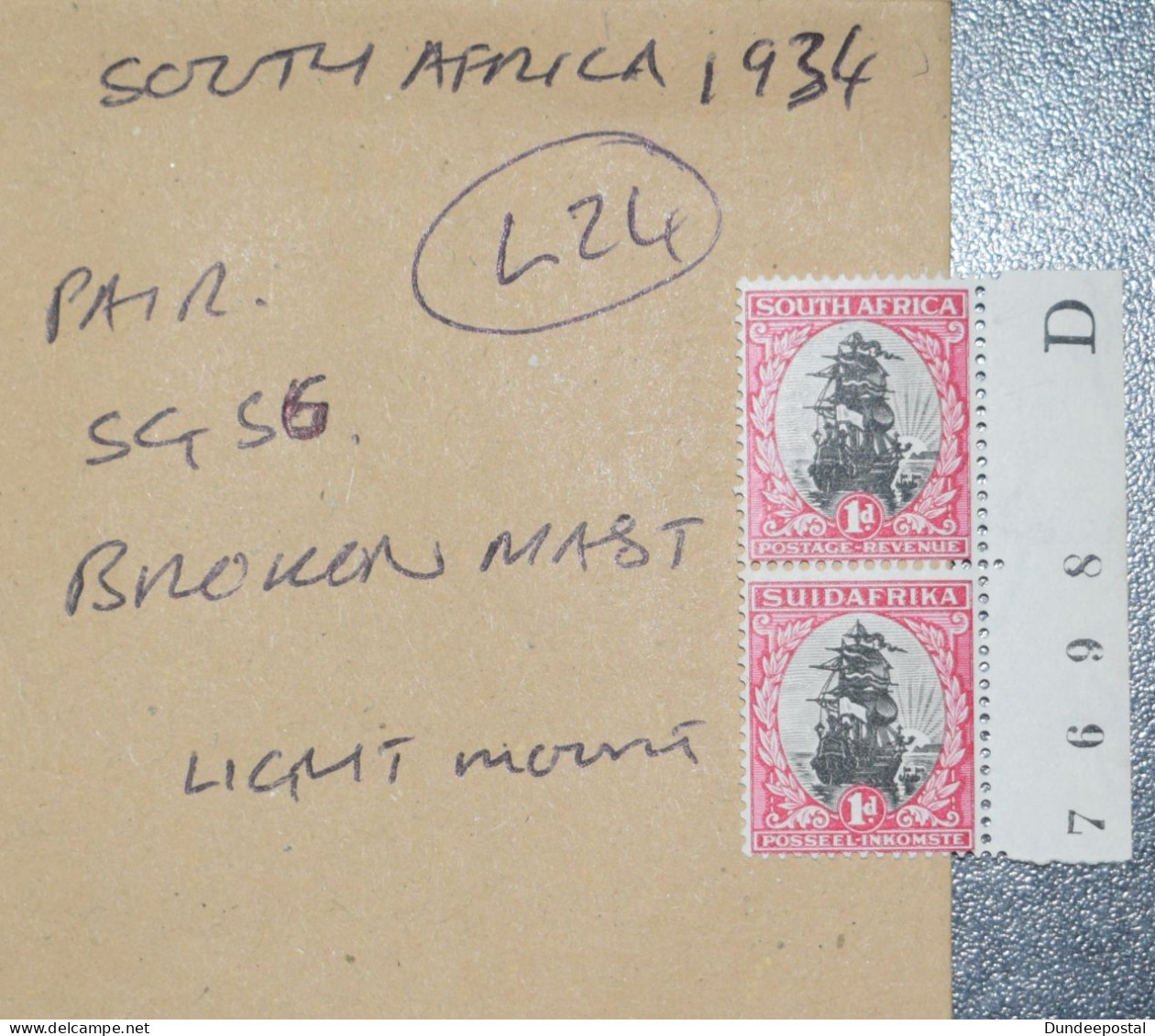 SOUTH AFRICA    STAMPS Drommedaris Ship 1d  1934  L24  ~~L@@K~~ - Unused Stamps