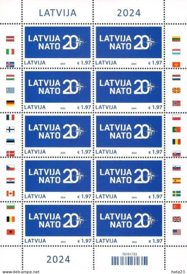 (!) Latvia Lettland Lettonie 2024 Latvia In NATO - 20 Years MINI SHEET MNH CONTRY FLAGS - Lettonia