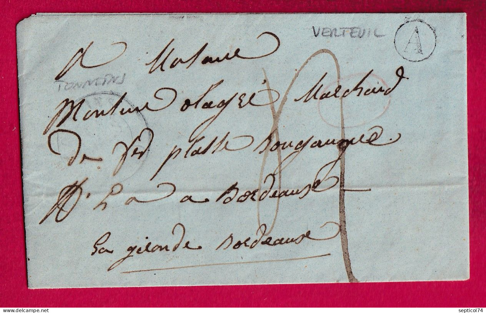 CAD TYPE 15 TONNEINS LOT ET GARONNE BOITE RURALE A VERTEUIL POUR BORDEAUX LETTRE - 1801-1848: Precursors XIX