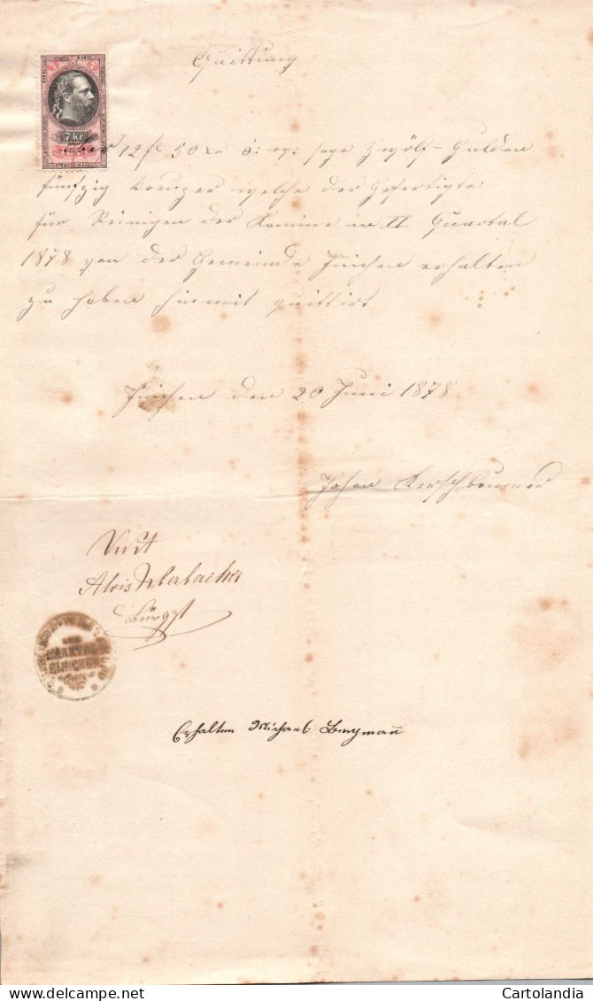 ANNO  1877  - DOCUMENTO CON MARCHE DA BOLLO    7 KR         - 13 - Ohne Zuordnung