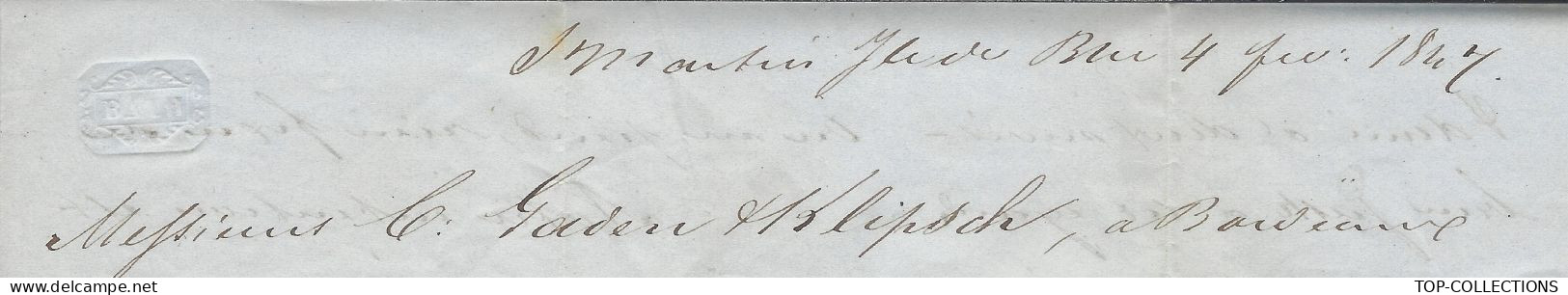 1847  LETTRE Vve Ravaille  Dupré St Martin De Rhé  Ré Charente Pour Bordeaux Navire « La Caraquena » Navigation Naufrage - 1800 – 1899