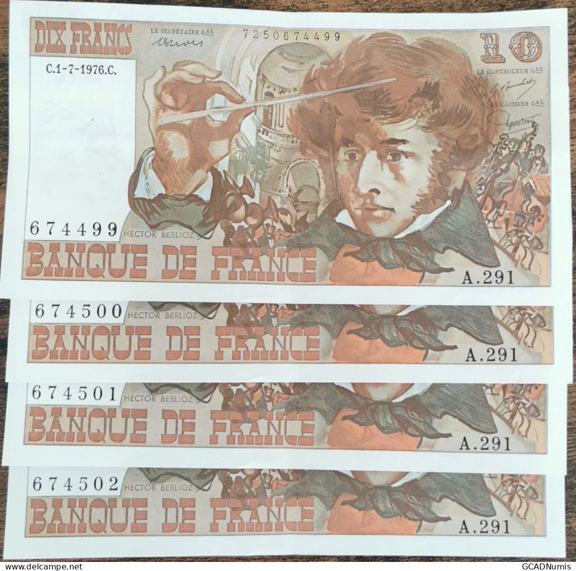 Suite De 4 Billets 10 Francs BERLIOZ 1 - 7 - 1976 A.291 Numéros Consécutifs - 10 F 1972-1978 ''Berlioz''