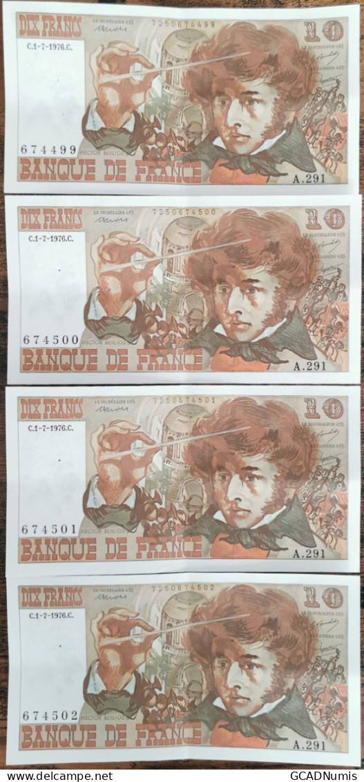 Suite De 4 Billets 10 Francs BERLIOZ 1 - 7 - 1976 A.291 Numéros Consécutifs - 10 F 1972-1978 ''Berlioz''