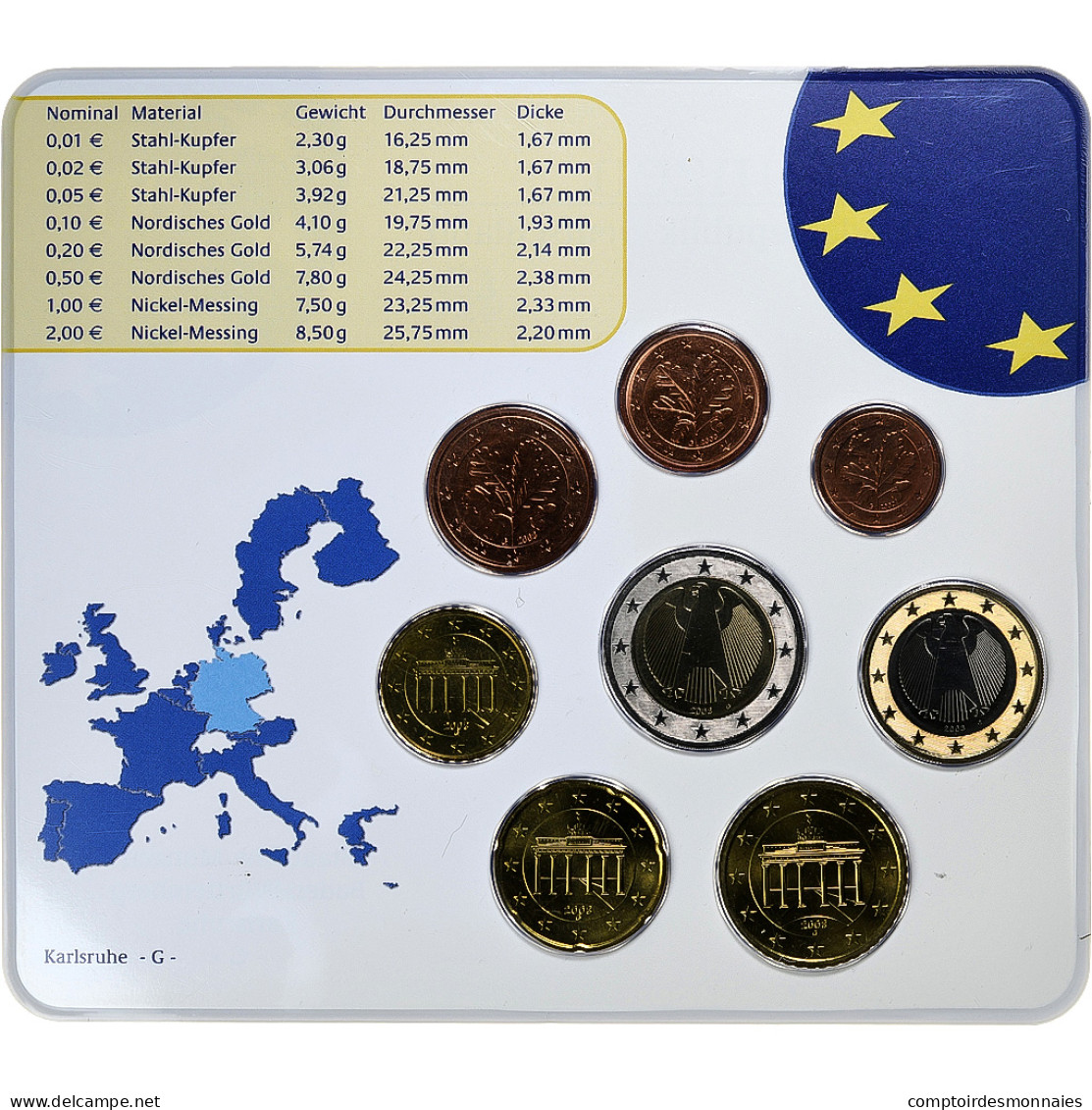 République Fédérale Allemande, Set 1 Ct. - 2 Euro, FDC, Coin Card, 2003 - Duitsland