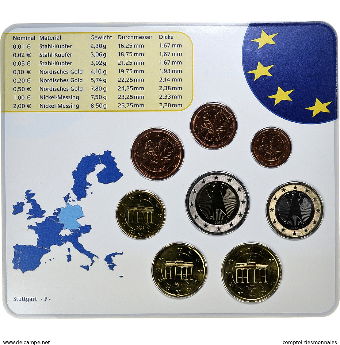 République Fédérale Allemande, Set 1 Ct. - 2 Euro, FDC, Coin Card, 2003 - Deutschland