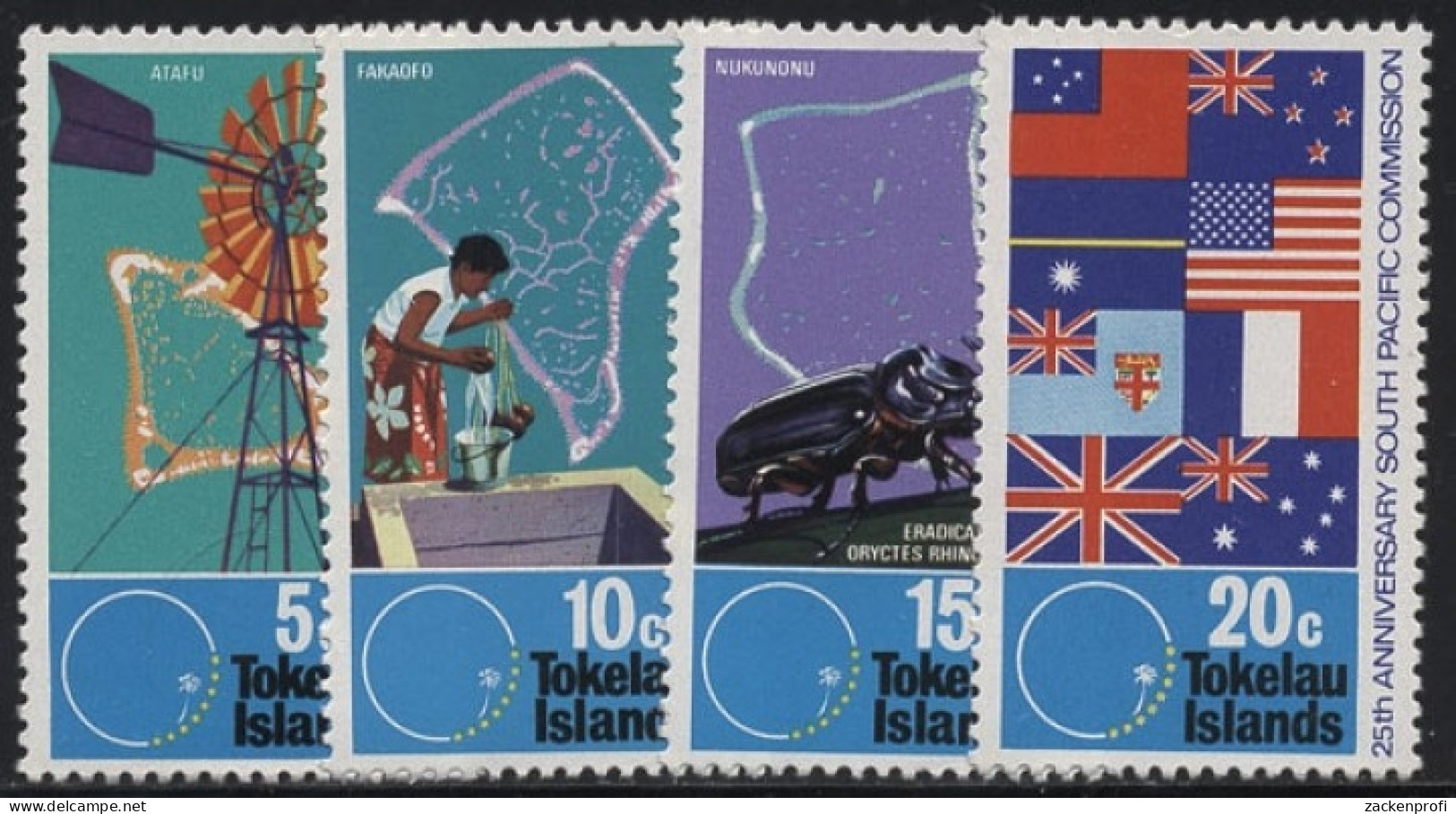 Tokelau 1972 25 Jahre Südpazifik-Kommission Flaggen Käfer 26/29 Postfrisch - Tokelau