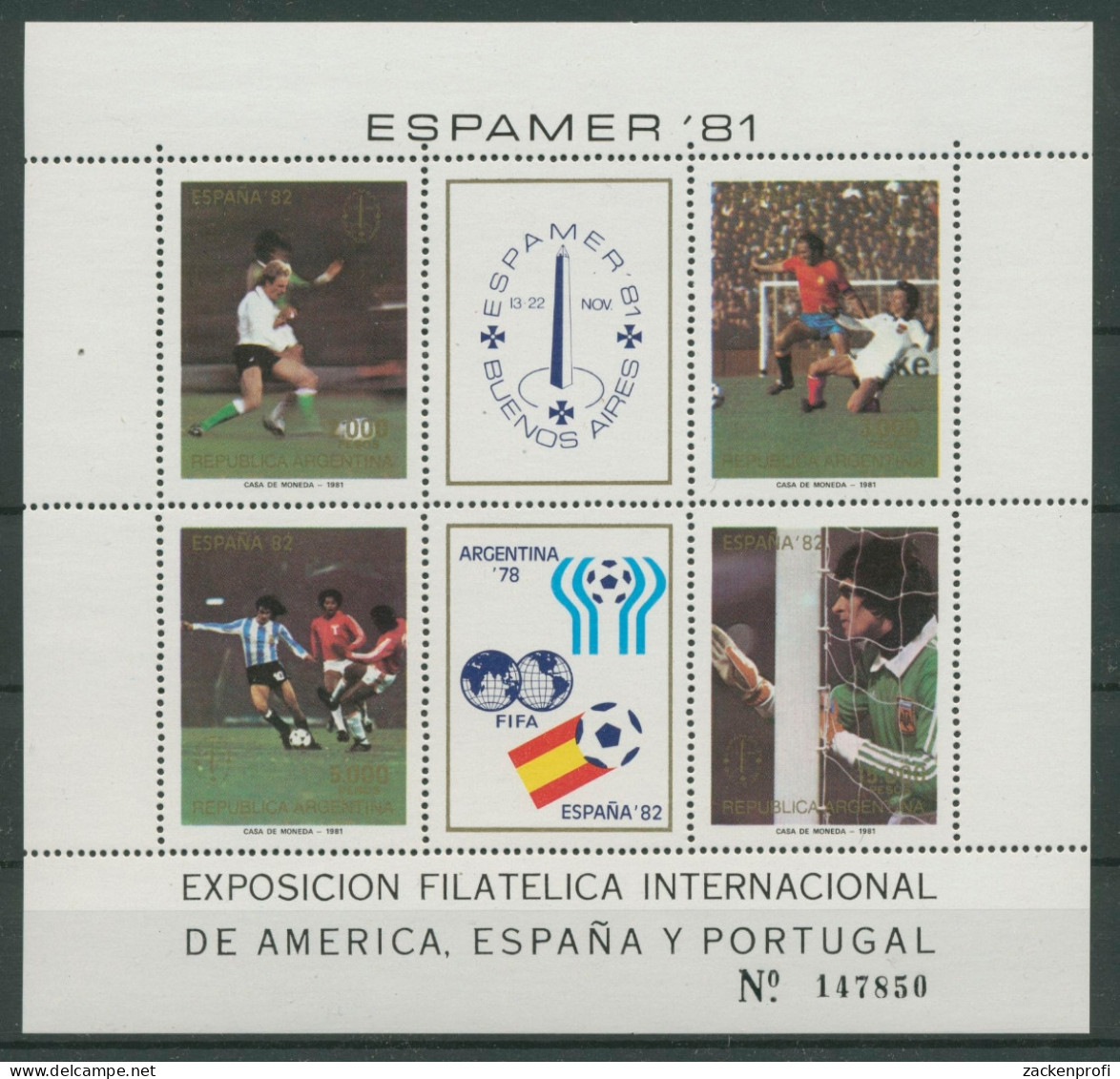 Argentinien 1981 Fußball-WM Spanien Block 28 Postfrisch (C22901) - Neufs