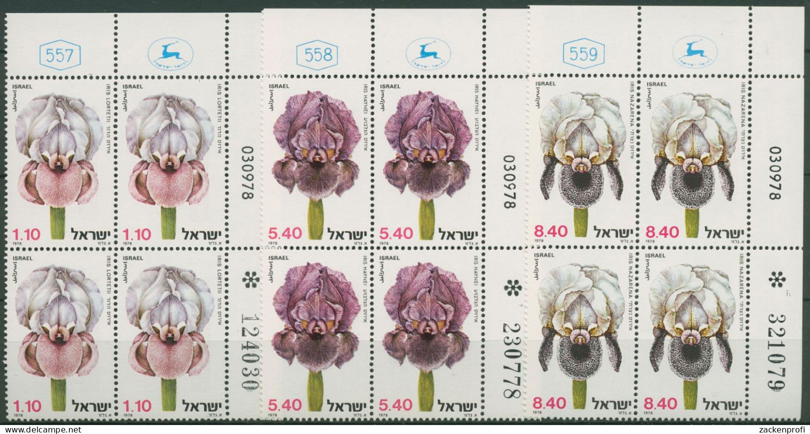 Israel 1978 Pflanzen Blumen Lilien 782/84 Plattenblock Postfrisch (C61737) - Ongebruikt (zonder Tabs)