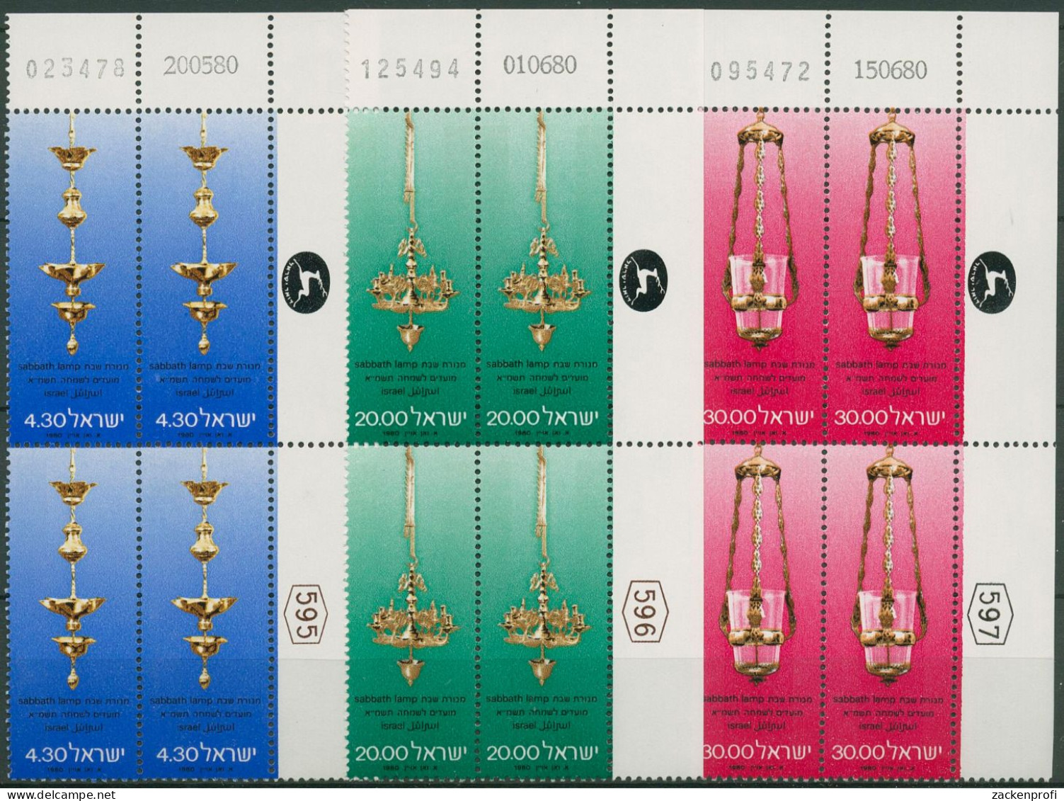 Israel 1980 Festtage Sabbatlampen 822/24 Plattenblock Postfrisch (C61758) - Unused Stamps (without Tabs)