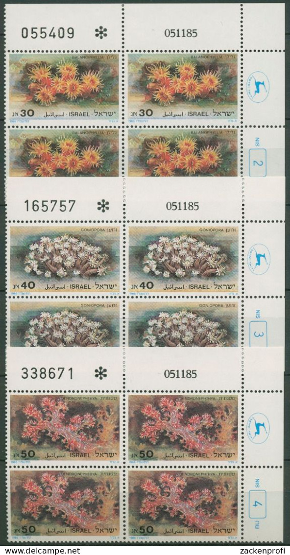 Israel 1986 Korallen 1027/29 Plattenblock Postfrisch (C61811) - Ungebraucht (ohne Tabs)