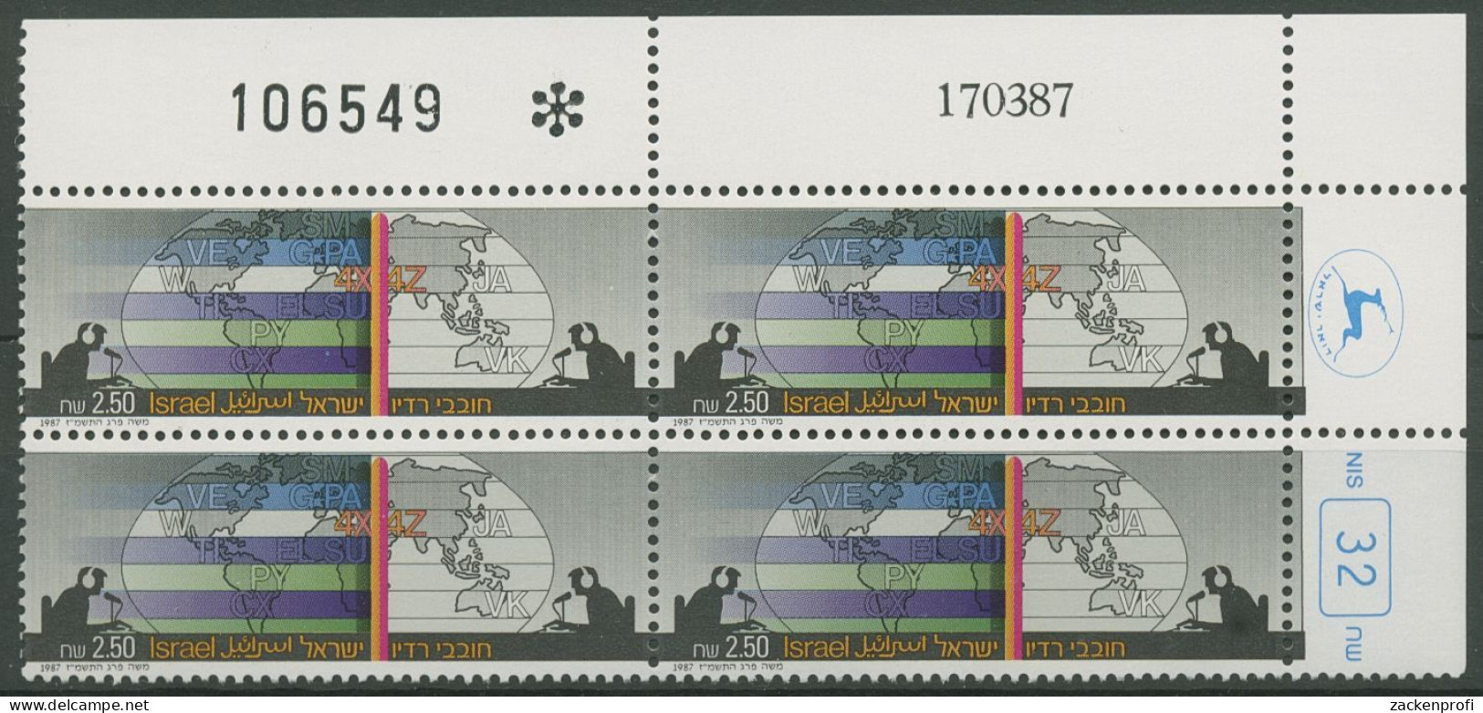 Israel 1987 Rundfunk Radio Radioamateure 1063 Plattenblock Postfrisch (C61831) - Unused Stamps (without Tabs)