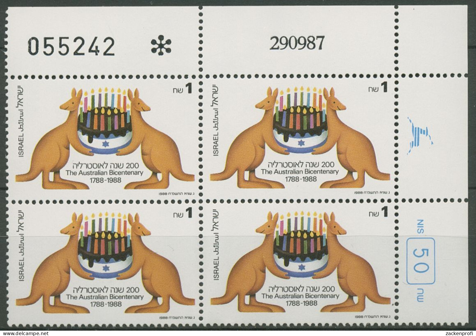 Israel 1988 Kolonie Australien Känguruhs 1083 Plattenblock Postfrisch (C61840) - Unused Stamps (without Tabs)