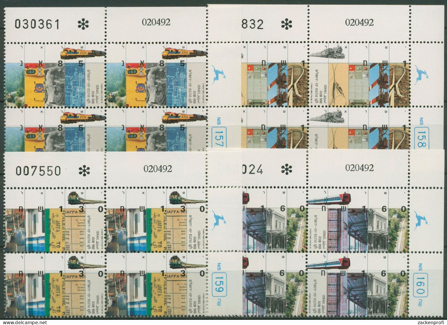 Israel 1992 Eisenbahn Lokomotive 1226/29 Plattenblock Postfrisch (C61901) - Unused Stamps (without Tabs)