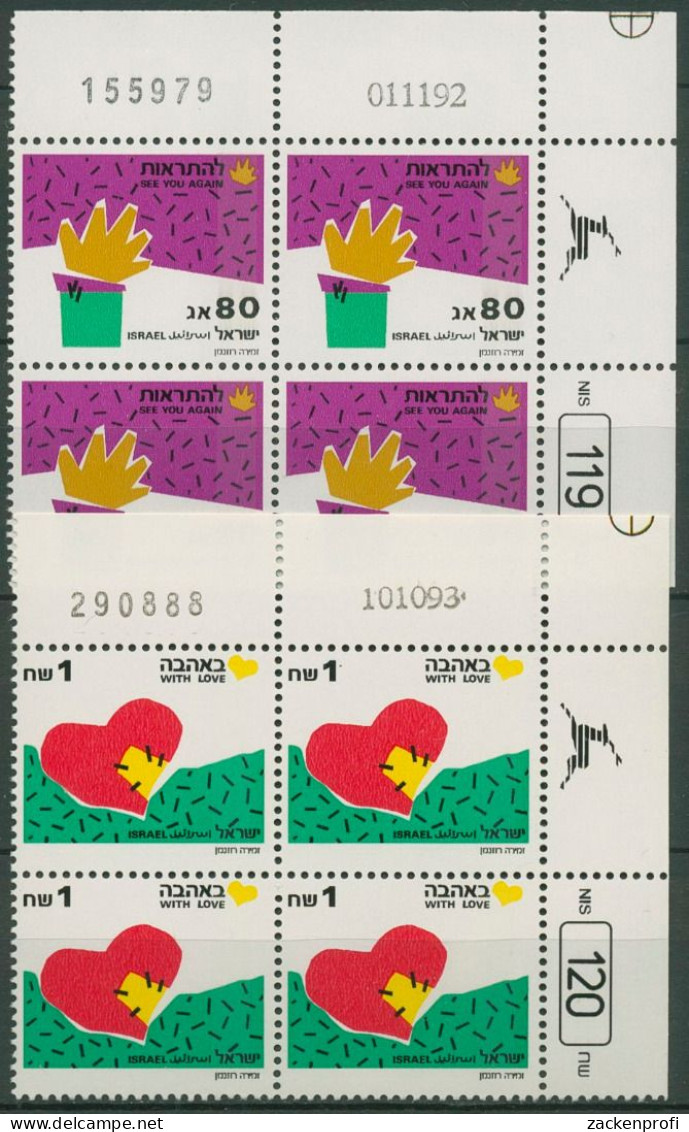 Israel 1992 Grußmarken 1165/66 I Plattenblock Postfrisch (C61879) - Unused Stamps (without Tabs)