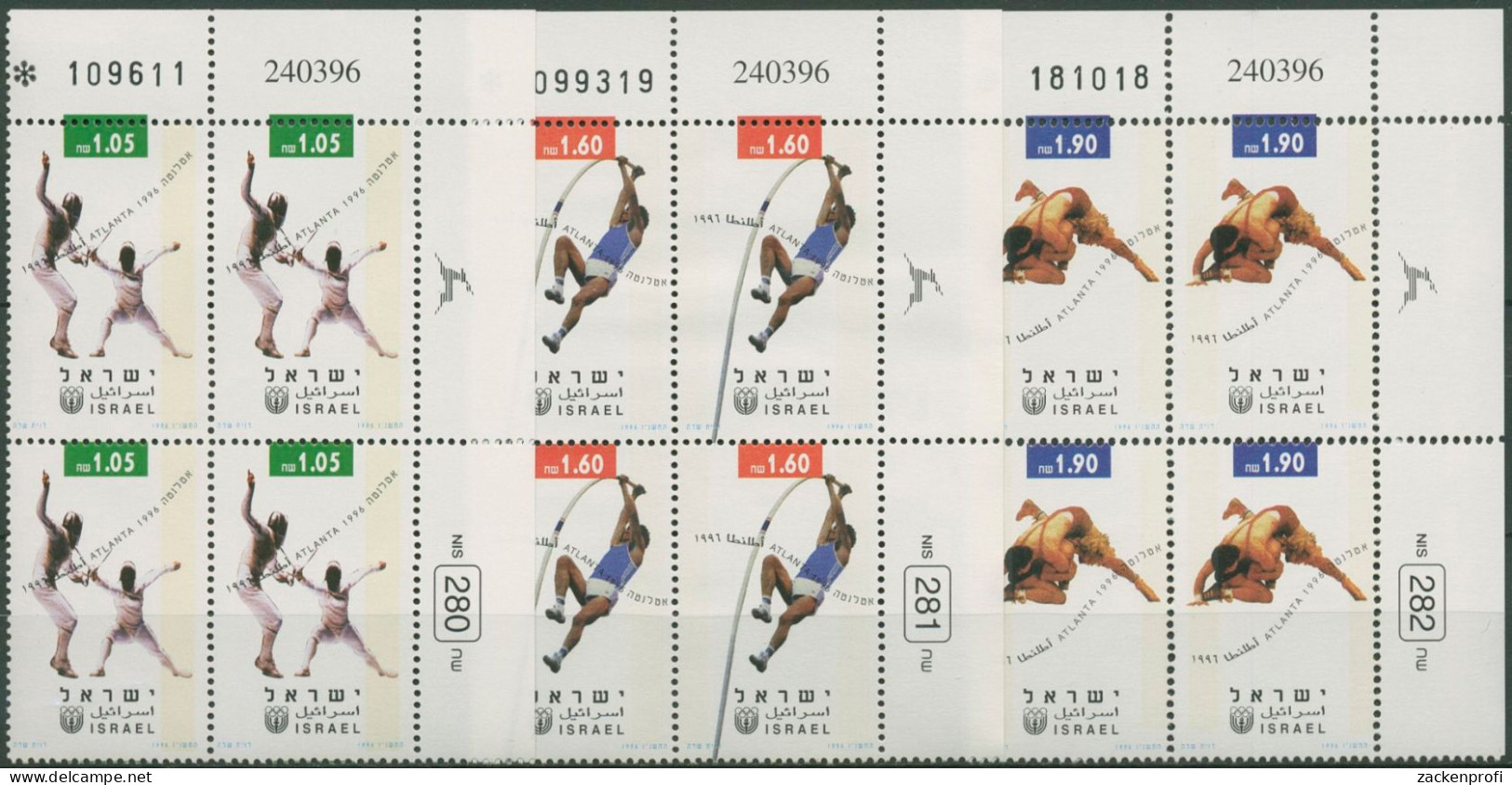 Israel 1996 Olympia Sommerspiele Atlanta 1397/99 Plattenblock Postfrisch(C61963) - Unused Stamps (without Tabs)