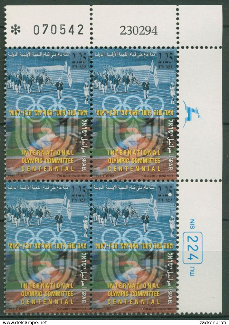 Israel 1994 Olympia Olympisches Komitee 1303 Plattenblock Postfrisch (C61927) - Unused Stamps (without Tabs)