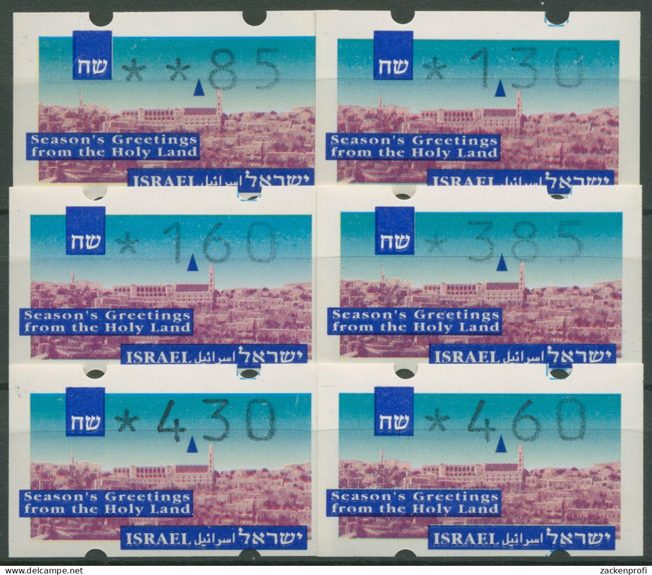 Israel ATM 1993 Weihnachten Versandstellensatz 6 Werte, ATM 6 S 2 Postfrisch - Frankeervignetten (Frama)