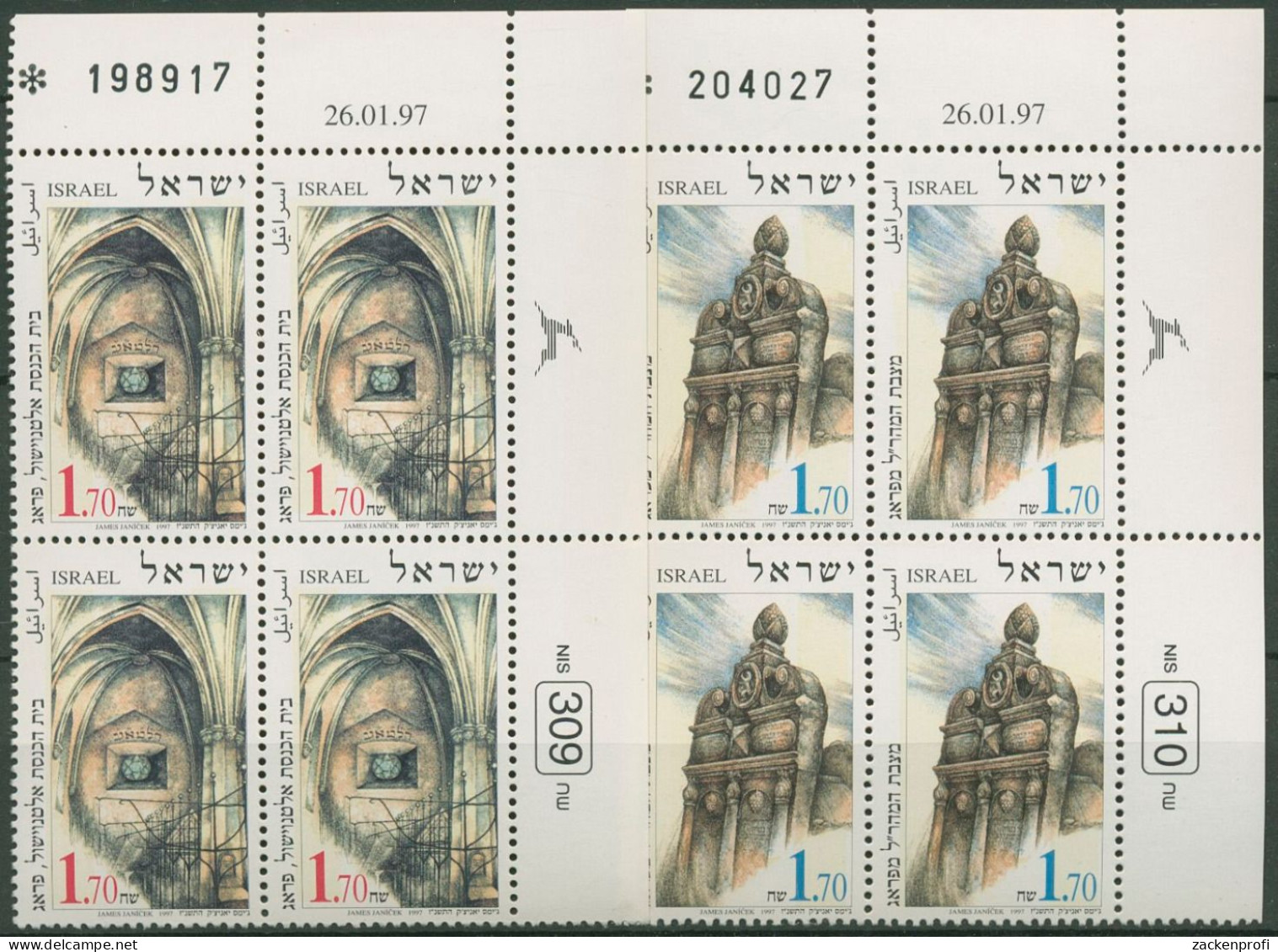 Israel 1997 Baudenkmäler In Prag 1424/25 Plattenblock Postfrisch (C61977) - Neufs (sans Tabs)