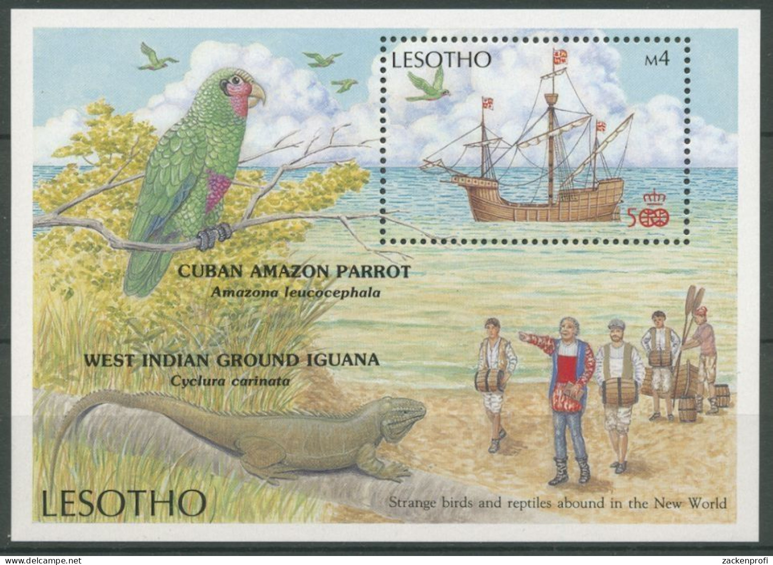 Lesotho 1987 500 J. Entdeckung Amerikas Segelschiff Block 46 Postfrisch (C26678) - Lesotho (1966-...)