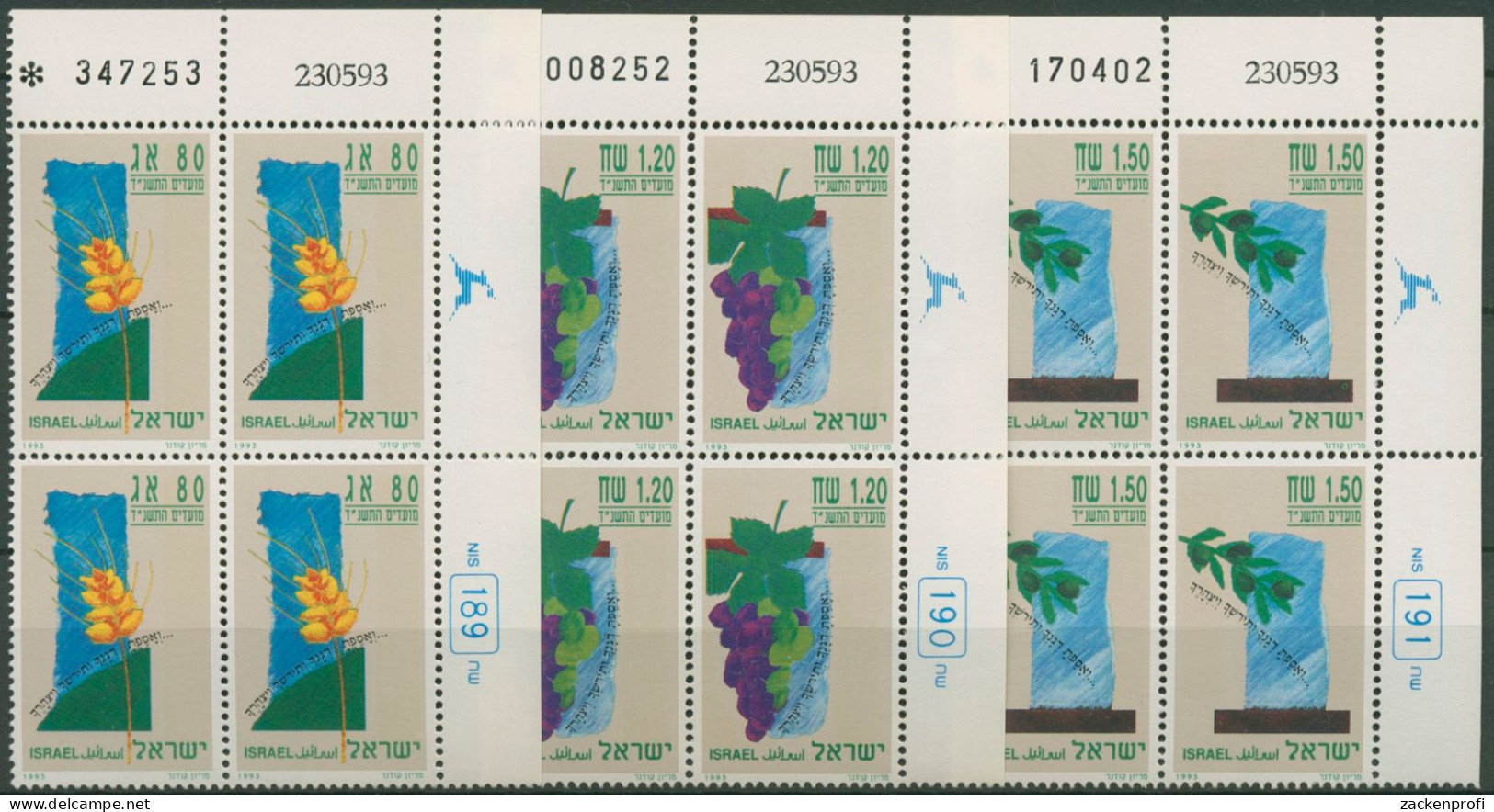 Israel 1993 Festtage Nahrungsmittel 1274/76 Plattenblock Postfrisch (C61987) - Nuevos (sin Tab)