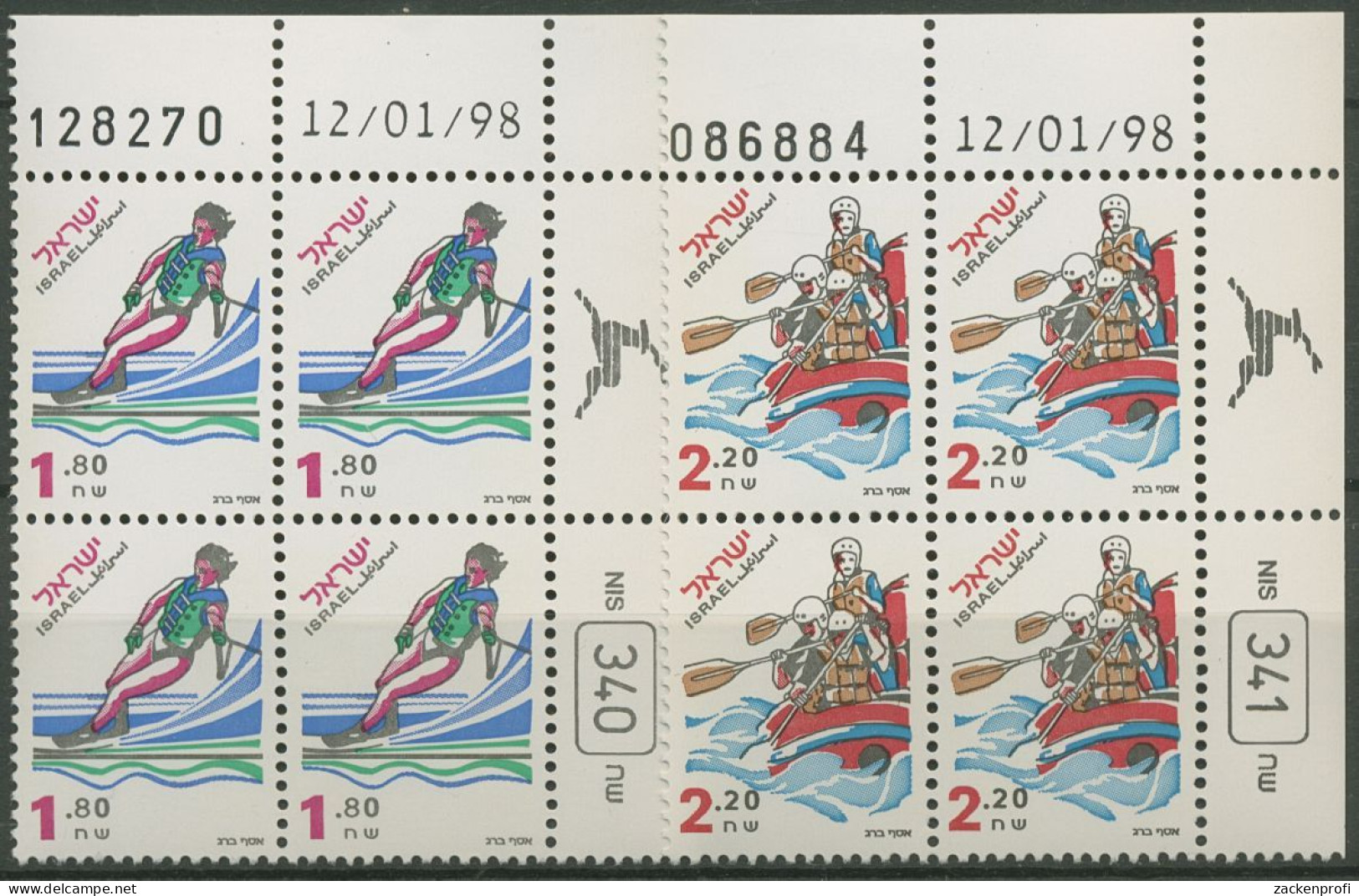 Israel 1998 Sport Wildwasserrafting 1459/60 Plattenblock Postfrisch (C62029) - Unused Stamps (without Tabs)