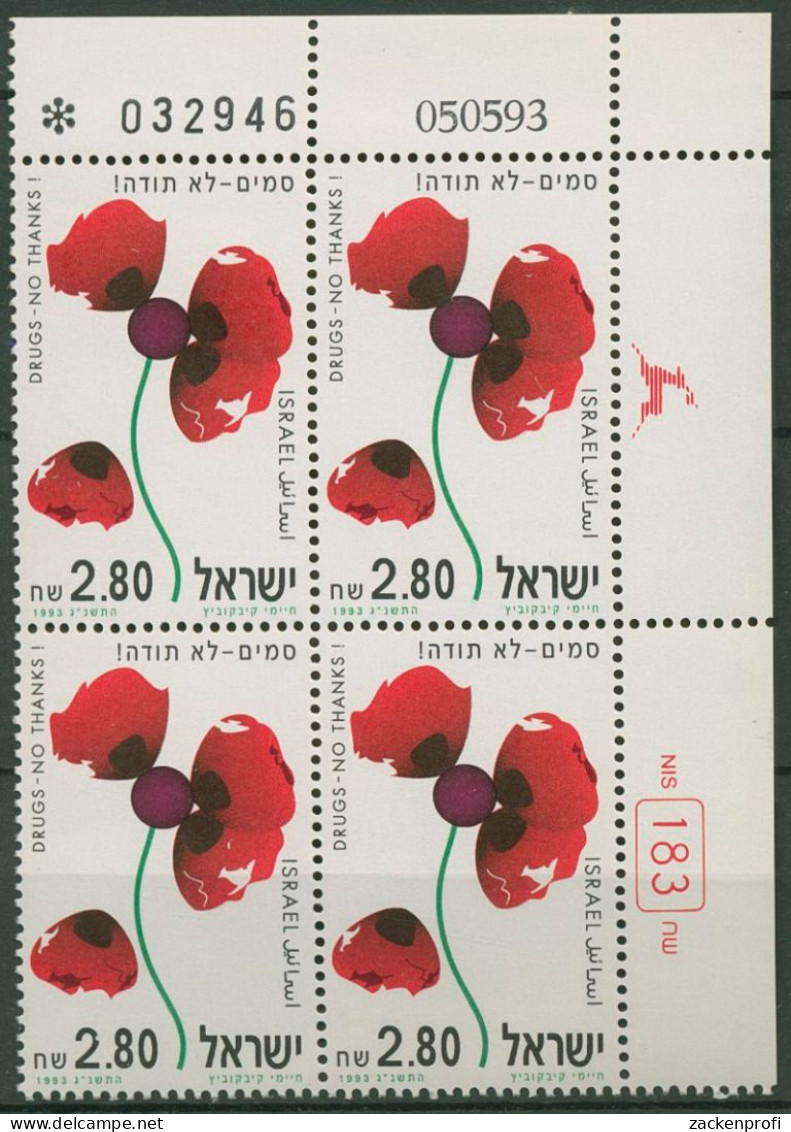 Israel 1993 Drogen-nein Danke, Mohnblüte 1269 Plattenblock Postfrisch (C62004) - Neufs (sans Tabs)