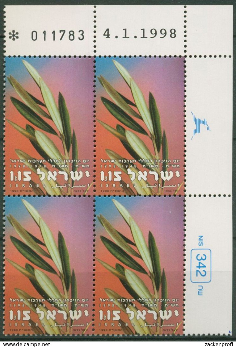 Israel 1998 Gefallenen-Gedenktag Oliven 1461 Plattenblock Postfrisch (C62030) - Nuovi (senza Tab)