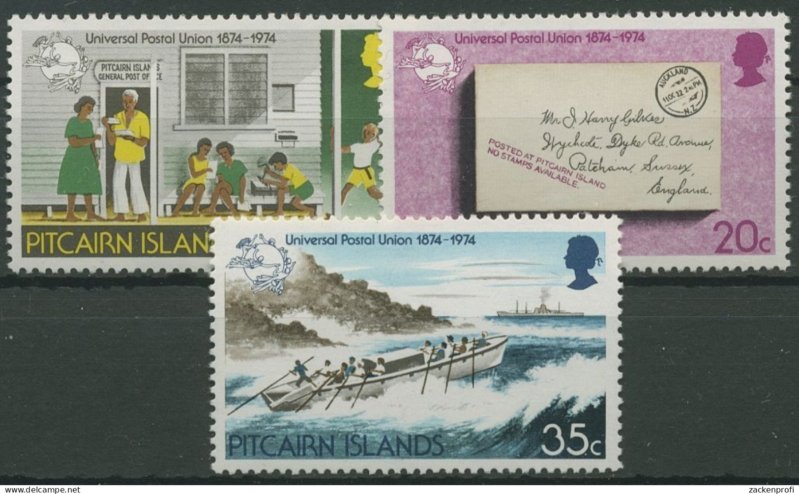 Pitcairn 1974 100 Jahre Weltpostverein UPU Postamt Langboot 141/43 Mit Falz - Pitcairn Islands