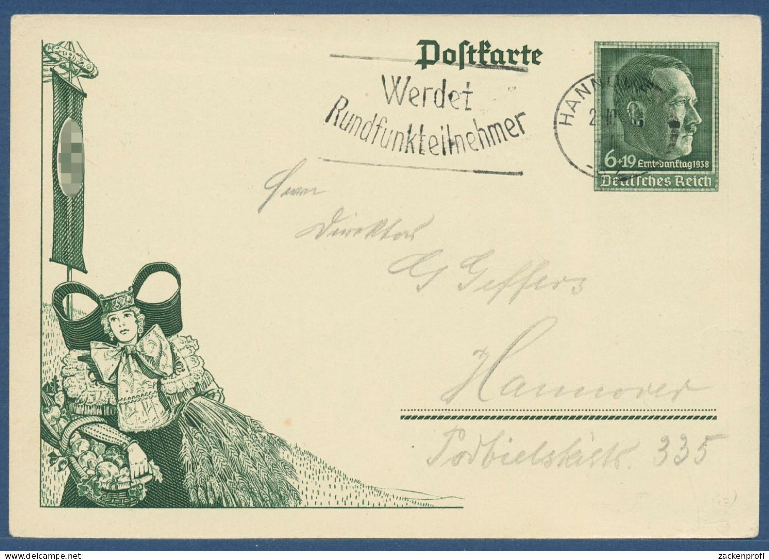 Dt. Reich 1938 Erntedanktag Sonderpostkarte P 273 Gebraucht (X40905) - Sonstige & Ohne Zuordnung