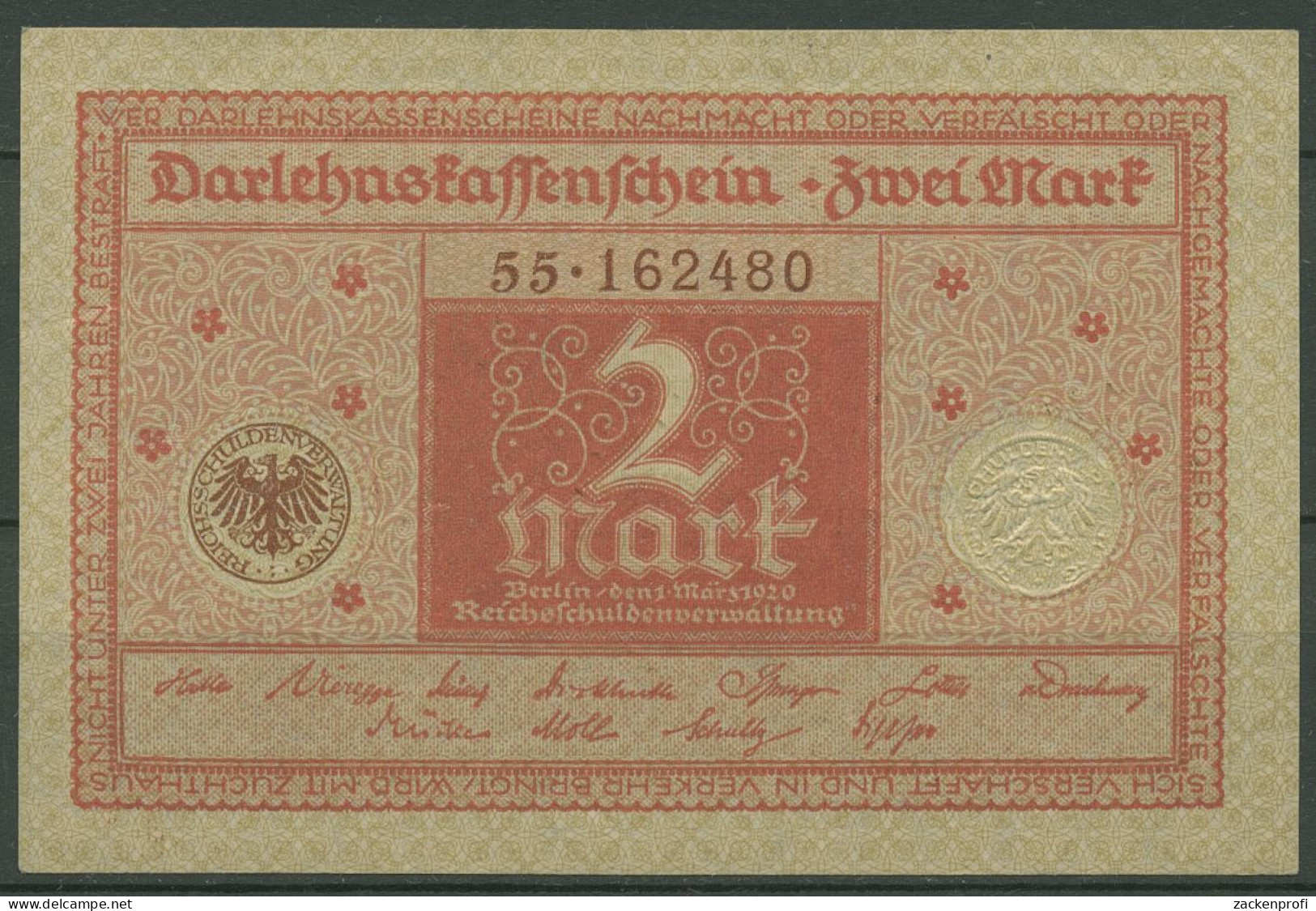 Dt. Reich 2 Mark 1920, DEU-191 Kassenfrisch (K1080) - Bestuur Voor Schulden