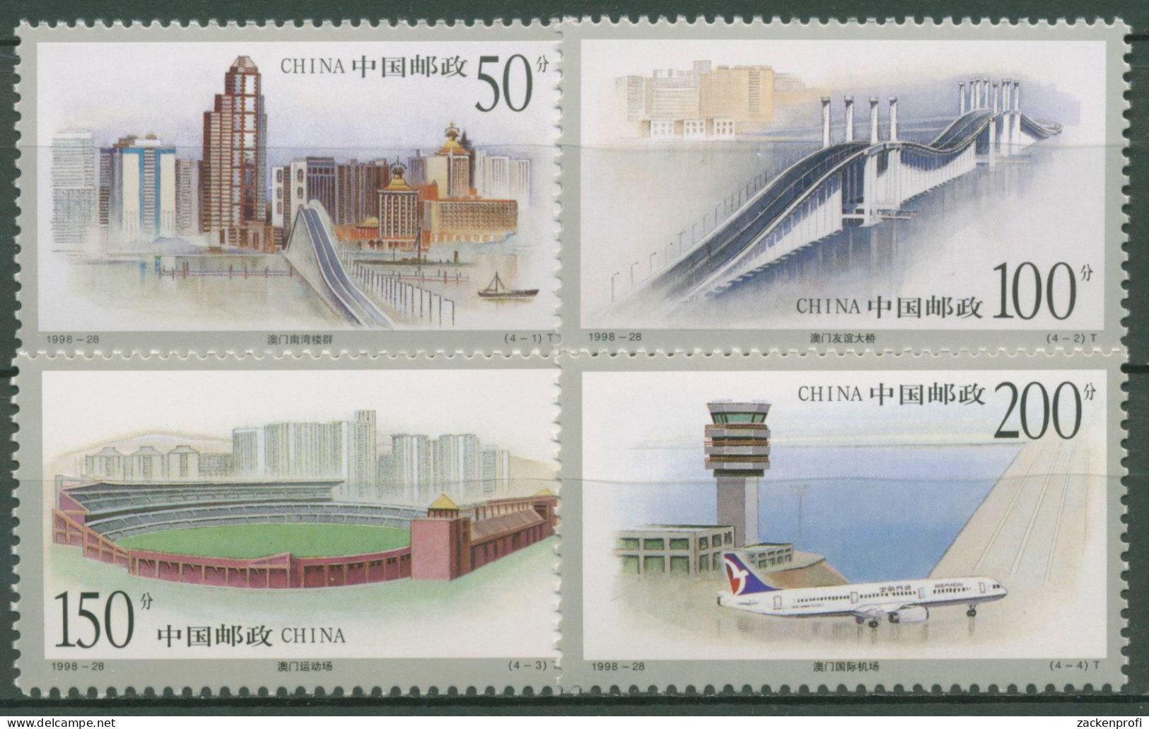 China 1998 Architektur In Macau Brücke Flughafen Stadion 2972/75 Postfrisch - Unused Stamps