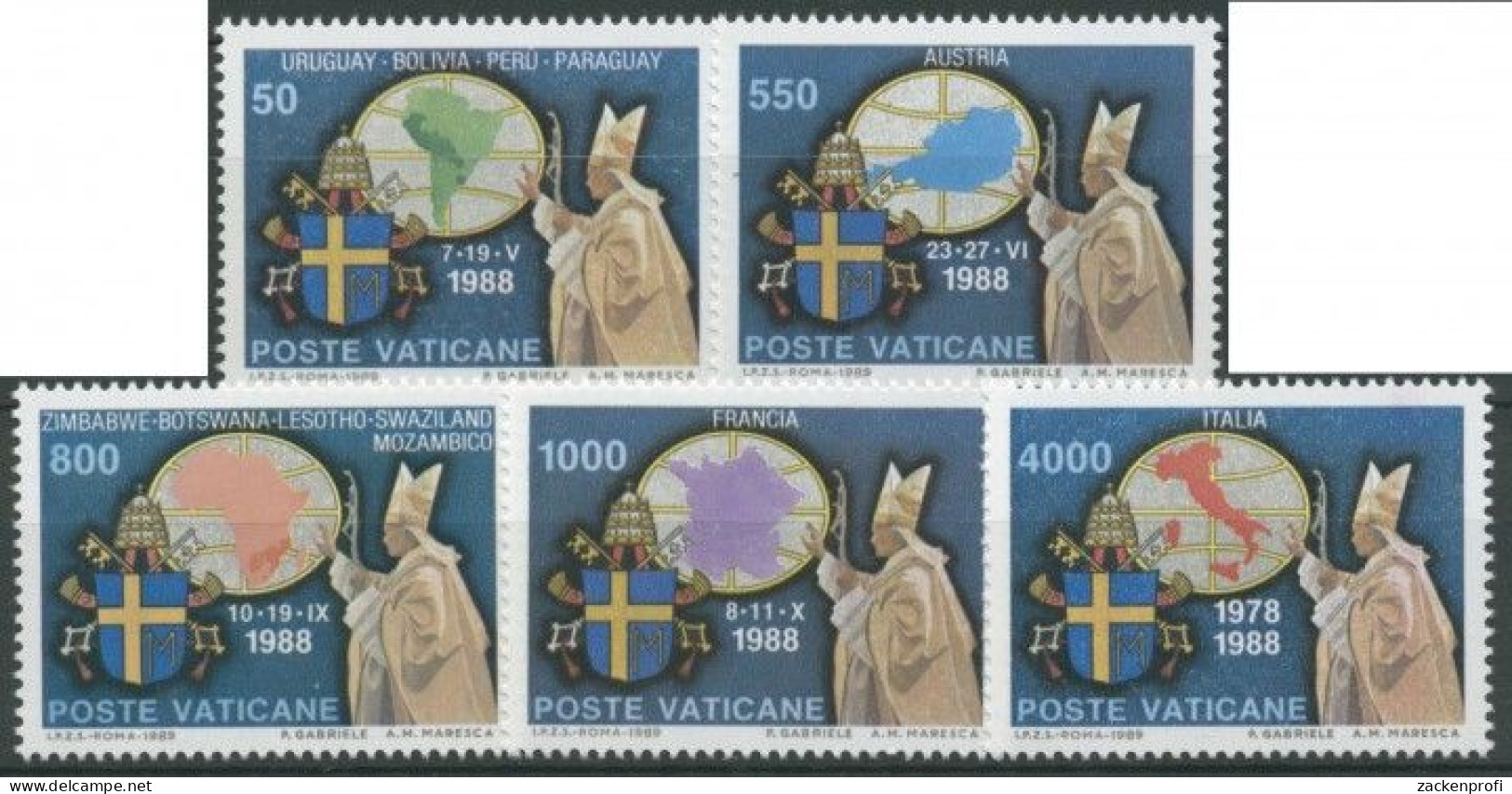 Vatikan 1989 Die Weltreisen Von Papst Johannes Paul II. 988/92 Postfrisch - Unused Stamps