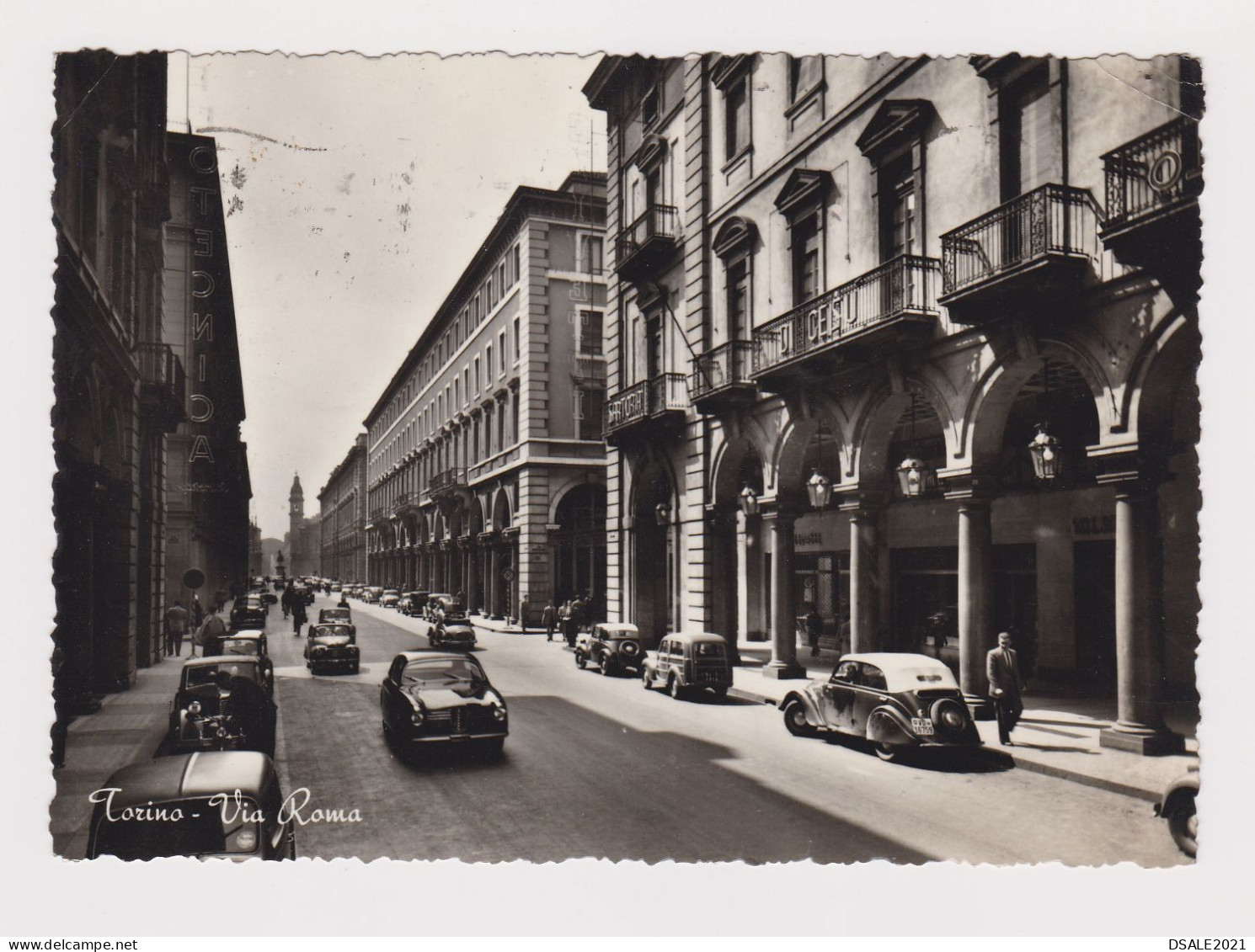 ITALY 1958 Pc W/Mi#1000 (15L) Stamp D.SAVIO Sent To LUCCA, View Postcard TORINO-VIA ROMA With Many Old Car (40207) - 1946-60: Marcofilia