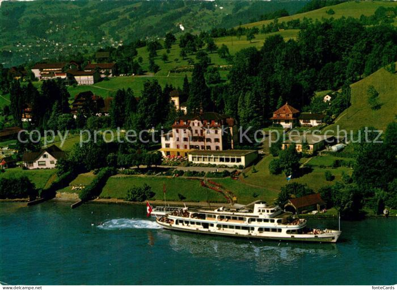 13359968 Kastanienbaum Hotel Vierwaldstaettersee Fahrgastschiff Fliegeraufnahme  - Autres & Non Classés